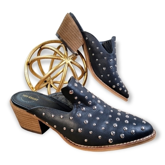 ARider | 6 Cara Studded Black Slip On Mules Shoes Flats - Picture 1 of 17